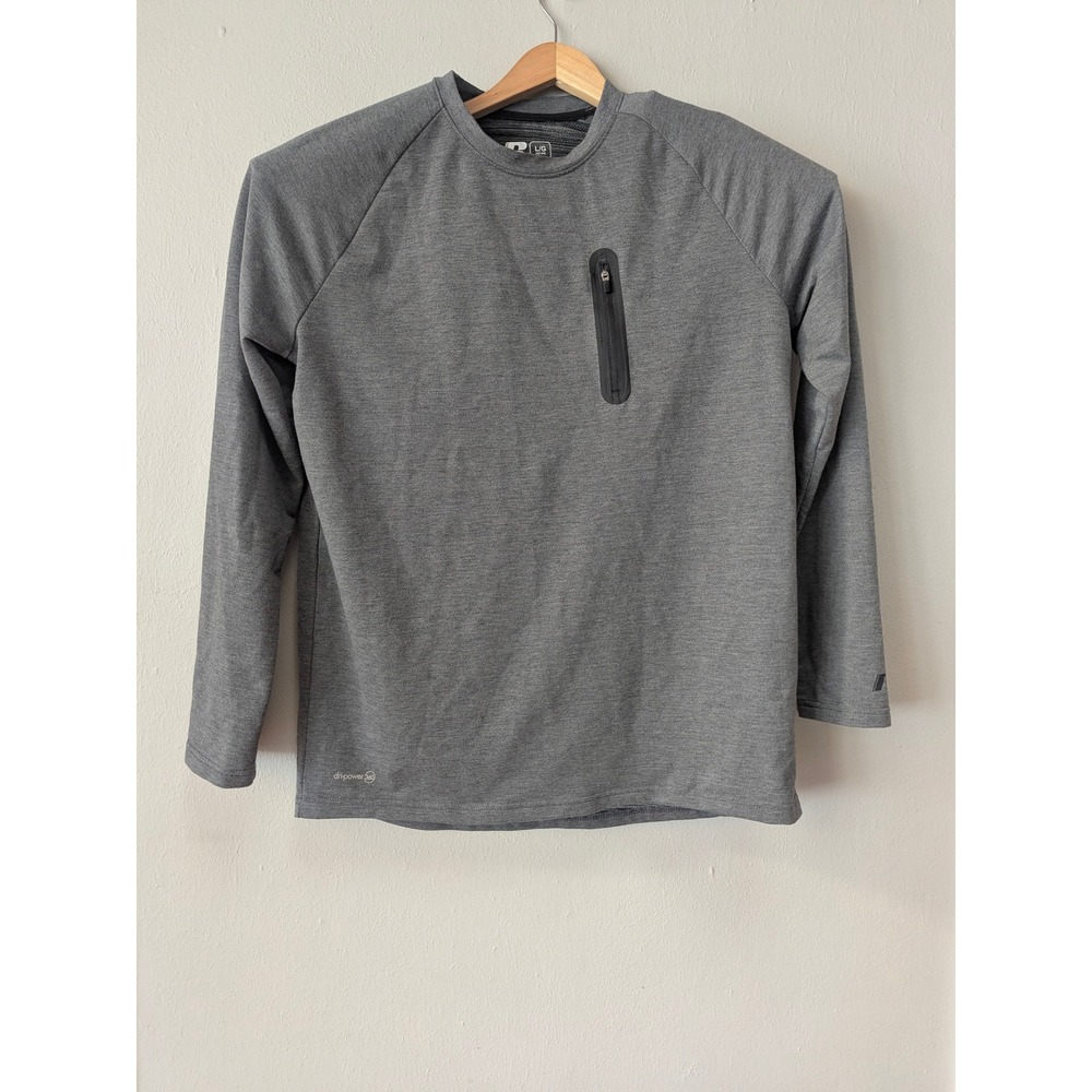 Russell Training Fit Shirt Mens Large Gray Dri-Power 360 Zip Pocket RM47220